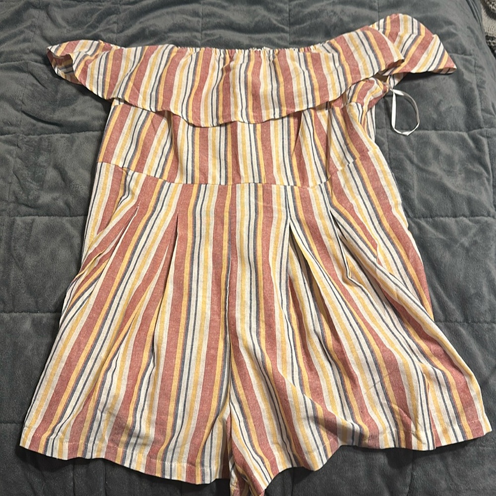 Off the shoulder striped romper women 1xl